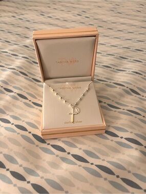 Tabitha Webb 925 Sterling Silver Cross Charm Pendant Bead Chain Necklace